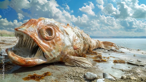 Dead fish environmental disaster with water pollution and death of marine life Generative AI Illustration