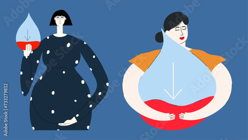 Women with low blood sugar, symptoms of prediabetes. Vector illustration in flat style
