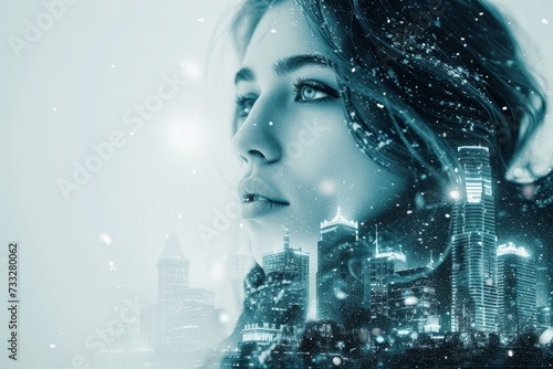 Wallpaper Mural Double Exposure, Woman and the city. Portrait, Closeup. Surreal Abstract Double Exposure Photo. Copyspace. Torontodigital.ca