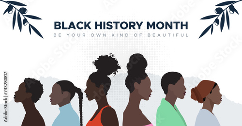February is Black History Month illustration of exotic and elegant African people. design for Black history month celebration banner. the concept of racial and ethnic equality