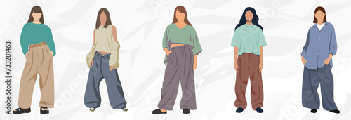 Frauen in Oversize Sommerkleidung // Minimalistische Vektor Illustrationen