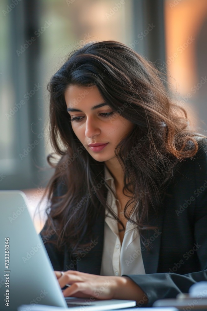 Happiness, laptop and typing professional woman, advocate or government attorney reading feedback review. Corporate research, law firm and business lawyer working on legal project development plan Happiness, laptop and typing professional woman, advocate or government attorney reading feedback review. Corporate research, law firm and business lawyer working on legal project development plan