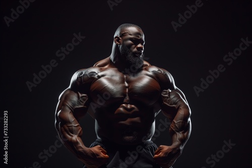 A Muscular Bodybuilder athlete Posing Confidently man in a Dark Studio Setting