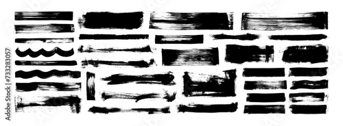 Brush strokes and smudges vector collection. Dirty distress texture banners, straight brush strokes.