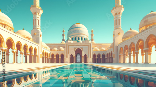 illustration of amazing architecture design of Muslim mosque Ramadan Generative Ai photo