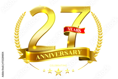 27 Years Anniversary in laurel wreath Gold Ribbon