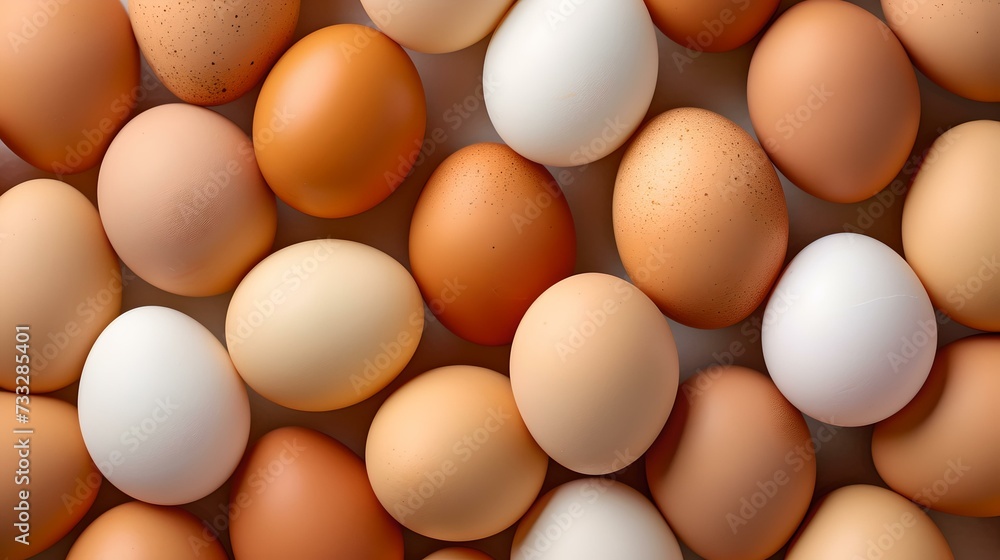 A close-up view of fresh brown and white eggs. nutritious, natural eggs in a pattern, perfect for food backgrounds. healthy eating concept. AI A close-up view of fresh brown and white eggs. nutritious, natural eggs in a pattern, perfect for food backgrounds. healthy eating concept. AI