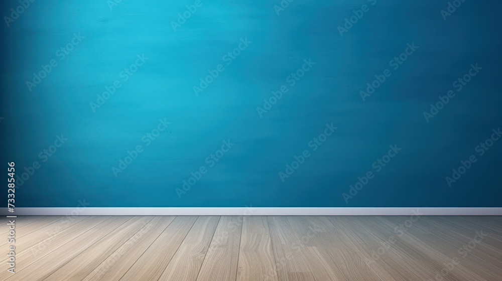Blue background, wooden floor, empty room. Blue background, wooden floor, empty room.