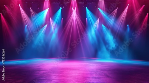 Modern dance stage light background with spotlight illuminated for modern dance production stage. Empty stage with dynamic color washes. Stage lighting art design. Entertainment show