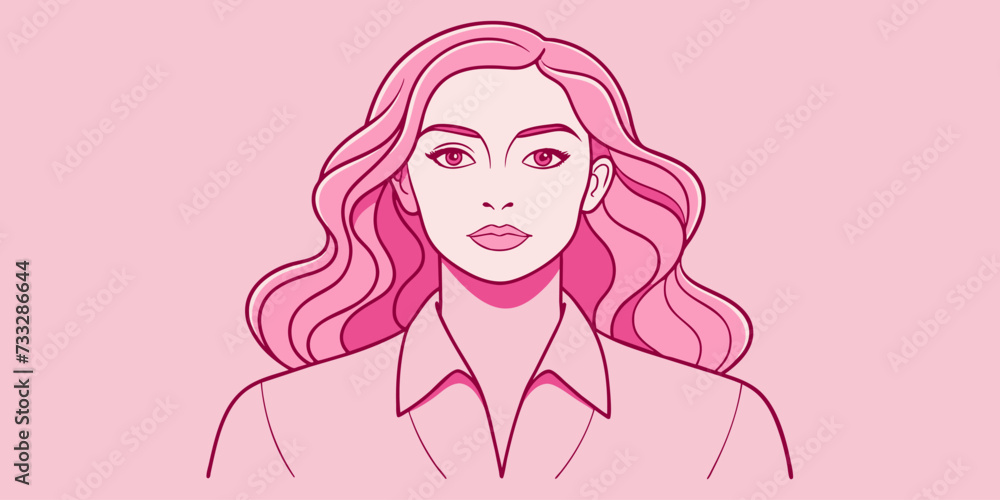 A drawing of a woman with pink hair, a beautiful woman with detailed faces, vector style drawing, vector line - -art style, cartoon style illustration, pink girl A drawing of a woman with pink hair, a beautiful woman with detailed faces, vector style drawing, vector line - -art style, cartoon style illustration, pink girl