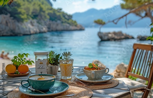 Cafe along the sea, exquisitely arranged table