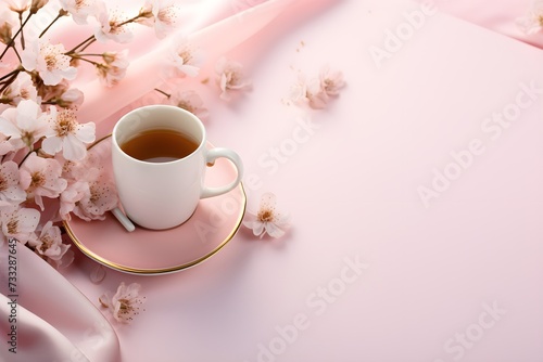 Luxury coffee served in delicate flowers and pink cloth