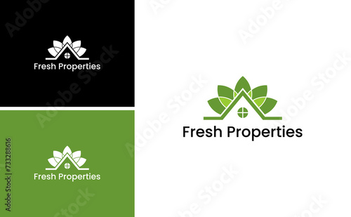 Green fresh house properties logo vector