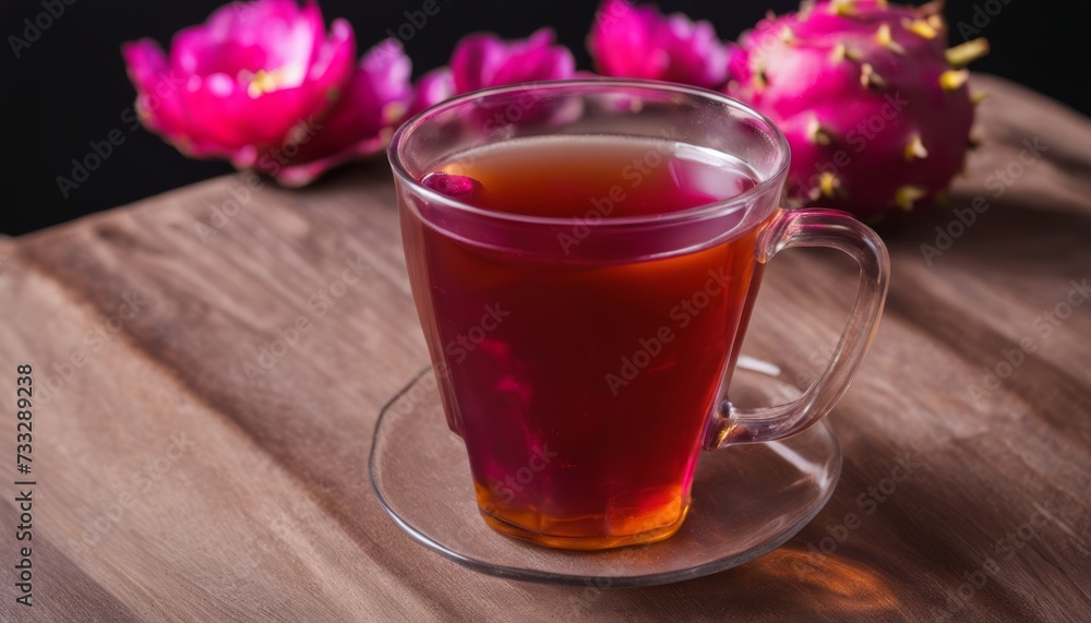 A glass of tea on a wooden table A glass of tea on a wooden table