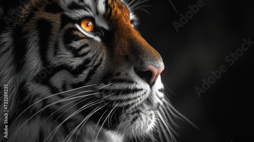 a close up of a tiger s face with an intense look on it s face and yellow eyes.