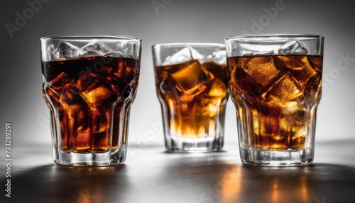 Three glasses of soda with ice