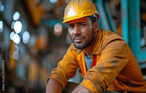 Picture of a male engineer or worker in a plant, wearing a safety hard hat, suffering from knee discomfort or suffering an injury that could be fatal.