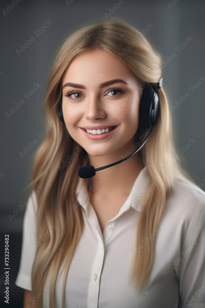 portrait of a woman call center operator with headphones portrait of a woman call center operator with headphones