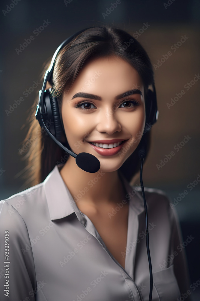portrait of a woman call center operator with headphones portrait of a woman call center operator with headphones