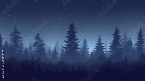 a night scene with a lot of trees in the foreground and a sky full of stars in the background. © Jevjenijs