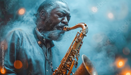 Portrait of a black musician playing the saxophone on a city street  April  Jazz Appreciation Month 