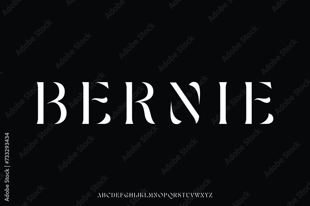 Abstract elegant stencil type alphabet display font vector. Luxury typeface