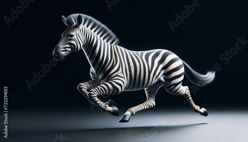 running zebra  isolated on the left side against a clean black background with ample copy space