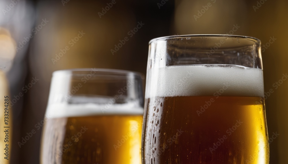 Two glasses of beer with foam on top Two glasses of beer with foam on top