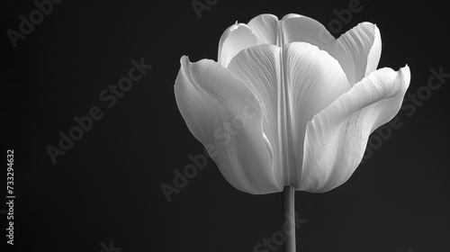 a black and white photo of a single white tulip in the middle of a black and white photo of a single white tulip.