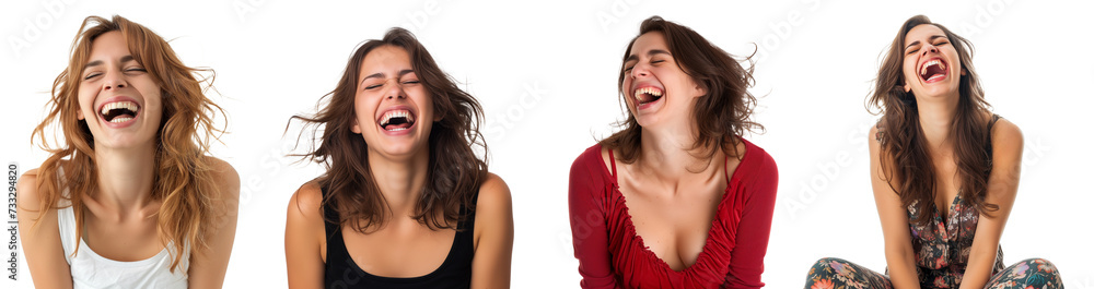 Collection of Cheerful happy young beautiful girls looking at camera smiling laughing, Isolated on transparent background Collection of Cheerful happy young beautiful girls looking at camera smiling laughing, Isolated on transparent background