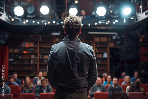 Back view of Businessman Presenting to an Audience