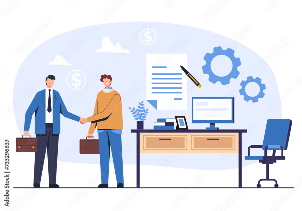 Obraz premium Business deal partnership employment management. New contract deal concept. Vector flat graphic design illustration