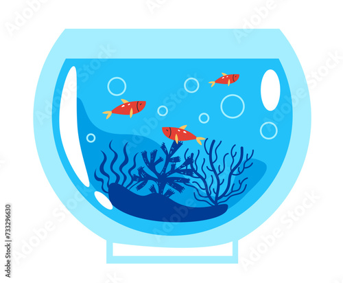 Round aquarium home interior design element concept. Vector flat graphic design illustration