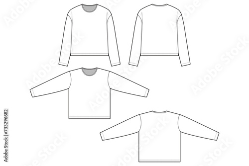 Regular fit t-shirt flat technical drawing illustration long sleeve blank streetwear mock-up template for design and tech packs men or unisex