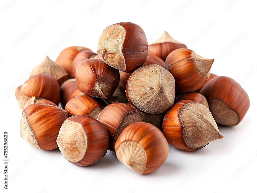 Hazelnuts are isolated on a white background in a minimalist style. Studio photography. Hazelnuts are isolated on a white background in a minimalist style. Studio photography.