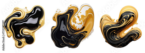 Set of black and gold fluid element isolated on transparent background