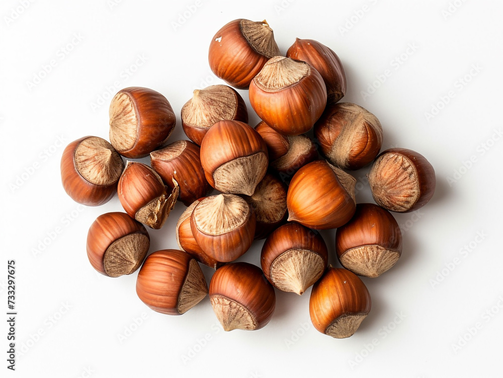 Obraz premium Hazelnuts are isolated on a white background in a minimalist style. Studio photography.