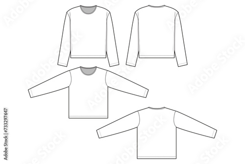 t-shirt flat technical drawing illustration long sleeve blank streetwear mock-up template for design and tech packs men or unisex