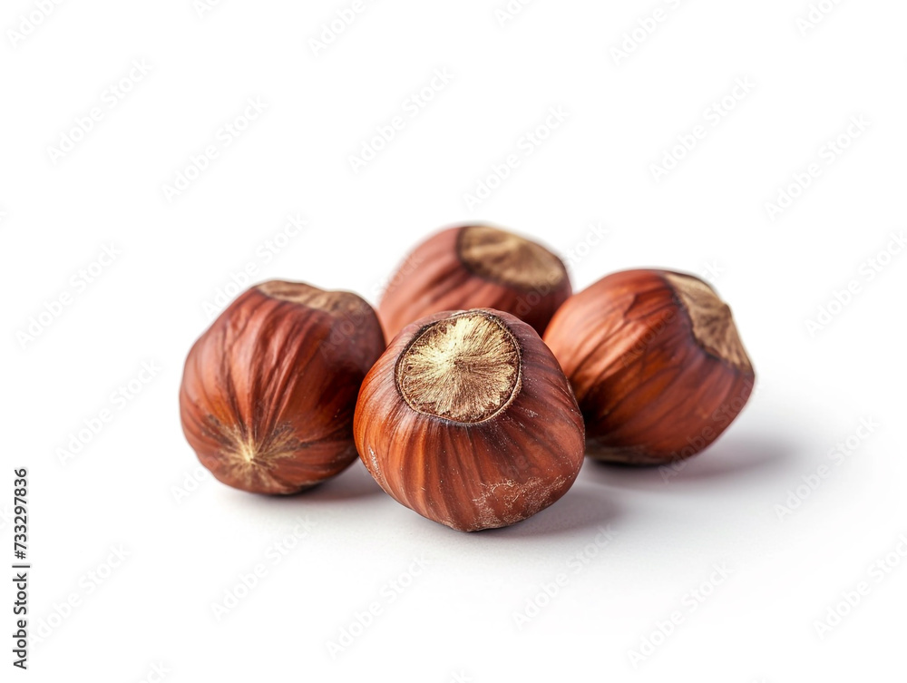 Hazelnuts are isolated on a white background in a minimalist style. Studio photography. Hazelnuts are isolated on a white background in a minimalist style. Studio photography.