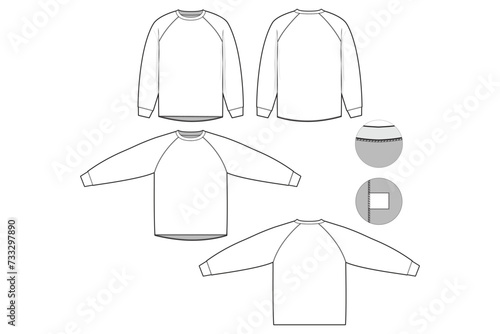 Rugby Polo Long Sleeve Collared Flat Technical Drawing Illustration Blank Mock-up Template for Design and Tech Packs CAD Technical Sketch (ID: 733297890)