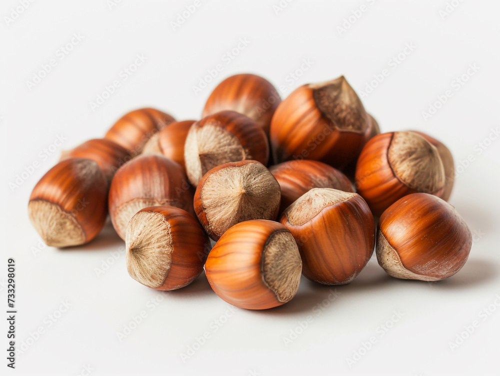 Hazelnuts are isolated on a white background in a minimalist style. Studio photography. Hazelnuts are isolated on a white background in a minimalist style. Studio photography.