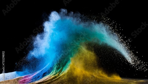 Ocean wave created by colored powder in black background