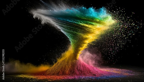 Tornado created by colored powder in black background