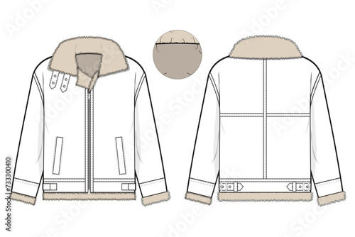 B-3 bomber jacket flat technical drawing illustration mock-up template for design and tech packs men or unisex fashion CAD streetwear women workwear utility