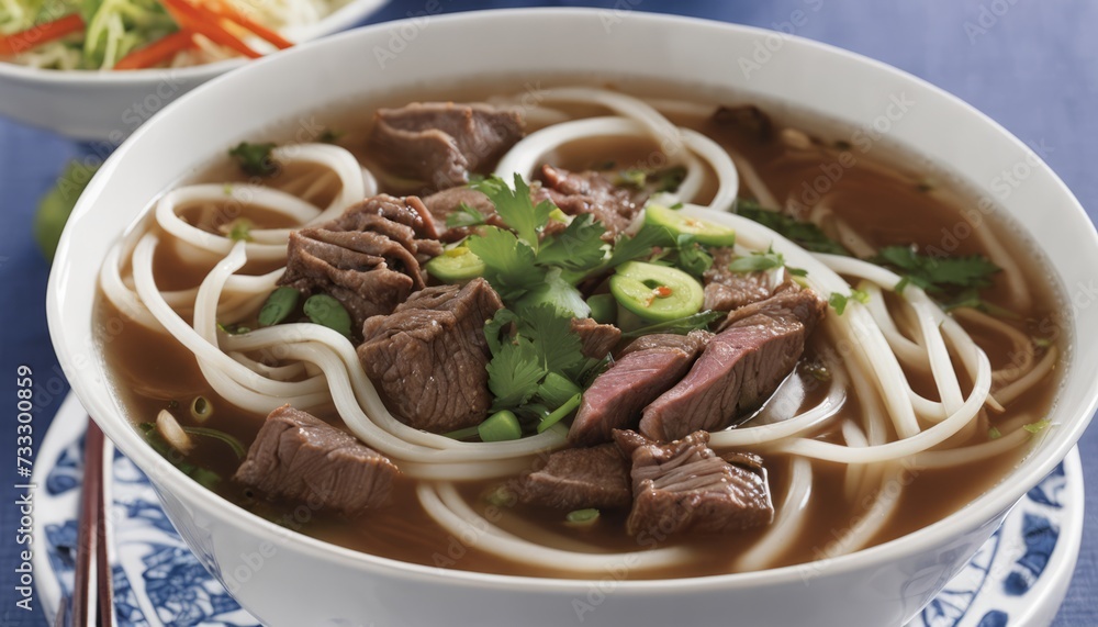 A bowl of beef noodle soup with green onions A bowl of beef noodle soup with green onions