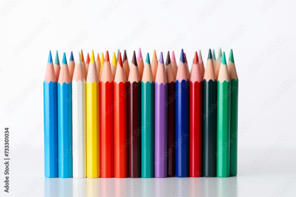 Fototapeta premium A neat row of colorful pencils arranged in a gradient, representing art, creativity, and design.