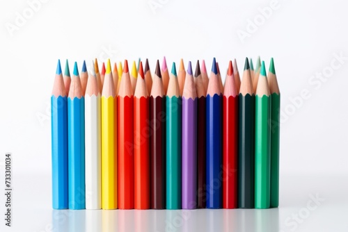 A neat row of colorful pencils arranged in a gradient, representing art, creativity, and design.