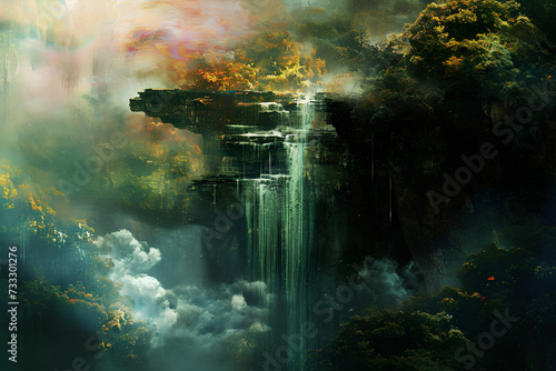 An ethereal scene unfolds as the waterfall cascades into a fantastical realm beyond imagination. © Uliana