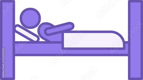 Colored Hostel Icon. Vector Icon of Sleeping Man in Bed with Blanket and Pillow. Travel and Vacation Concept