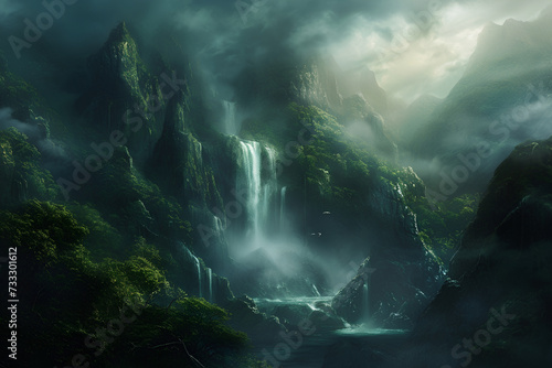 An ethereal scene unfolds as the waterfall cascades into a fantastical realm beyond imagination.